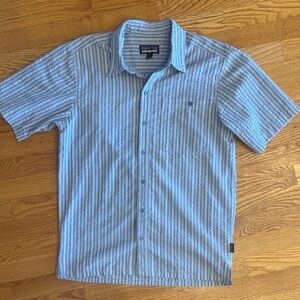 Patagonia Light Blue Striped Short-Sleeve Button-Down Shirt - with textured feel